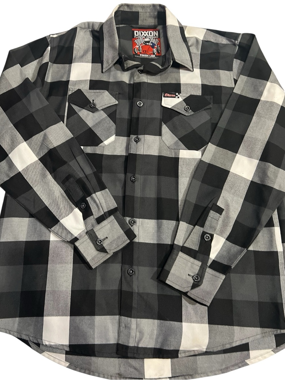 The Finish Line FlannelDesign by Dixxon Black, gray, and white  buffalo check XL